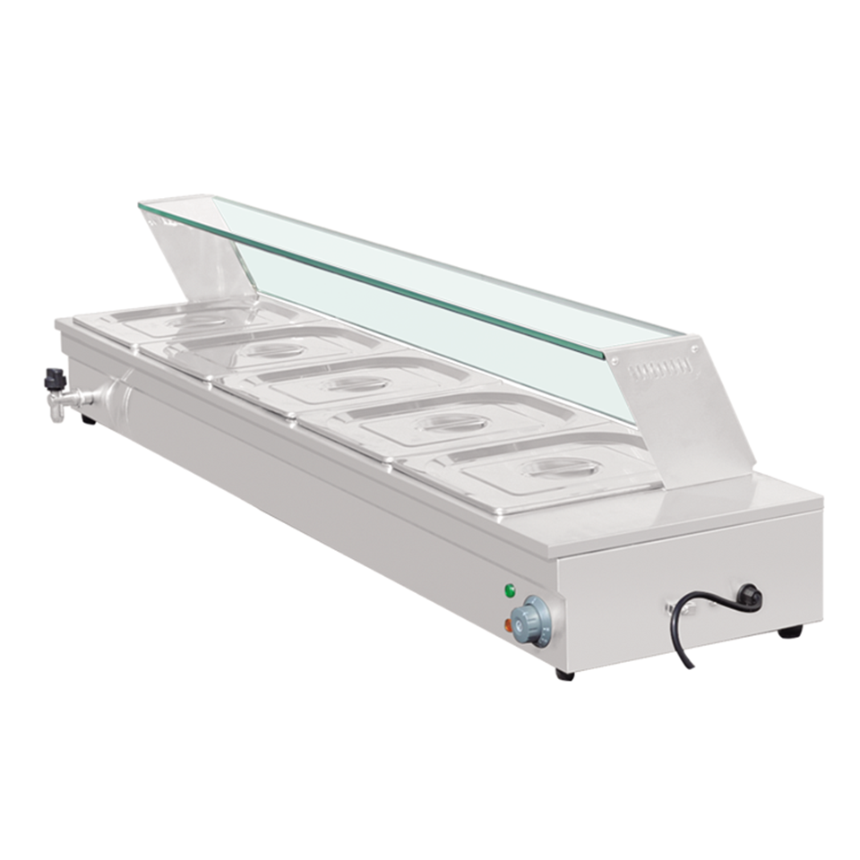 D-DT-5 Electric Bain Marie 5-Tray Countertop Food Warmer with Glass Guard