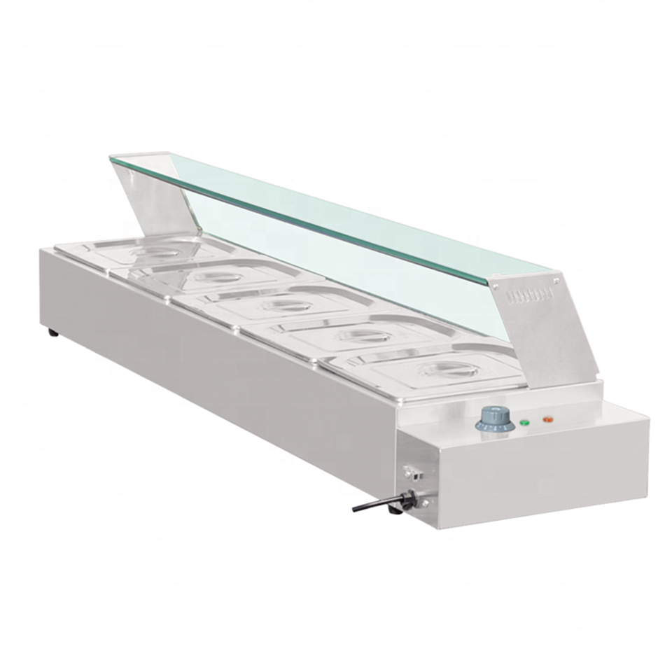 D-DT-5 Electric Bain Marie 5-Tray Countertop Food Warmer with Glass Guard