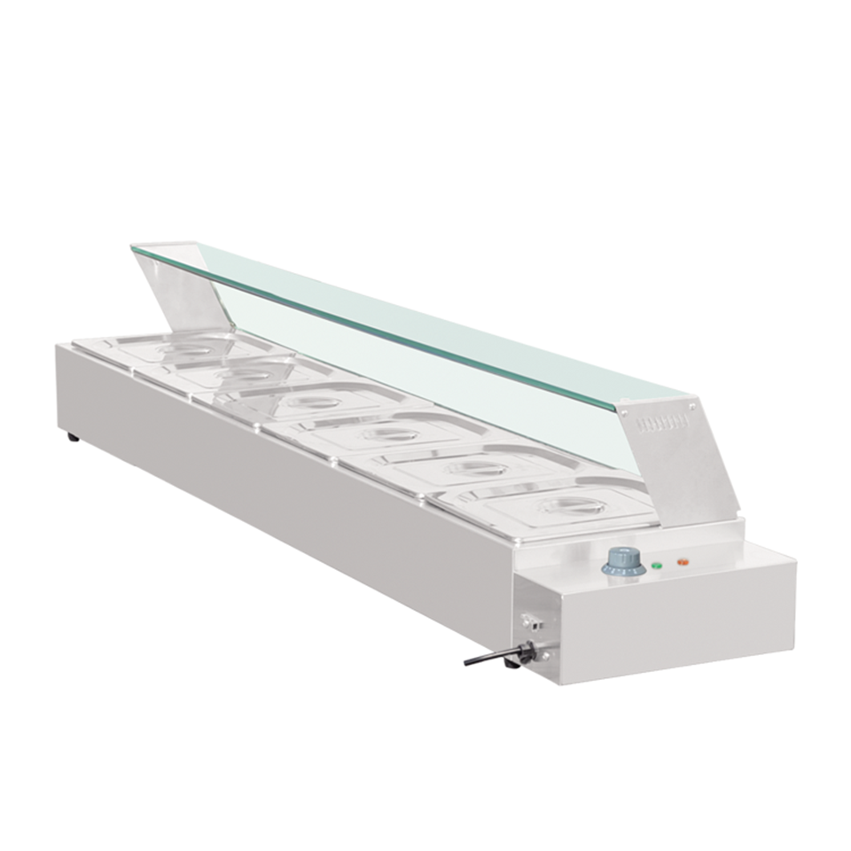 D-DT-6 Electric Bain Marie 6-Tray Countertop Food Warmer with Glass Guard