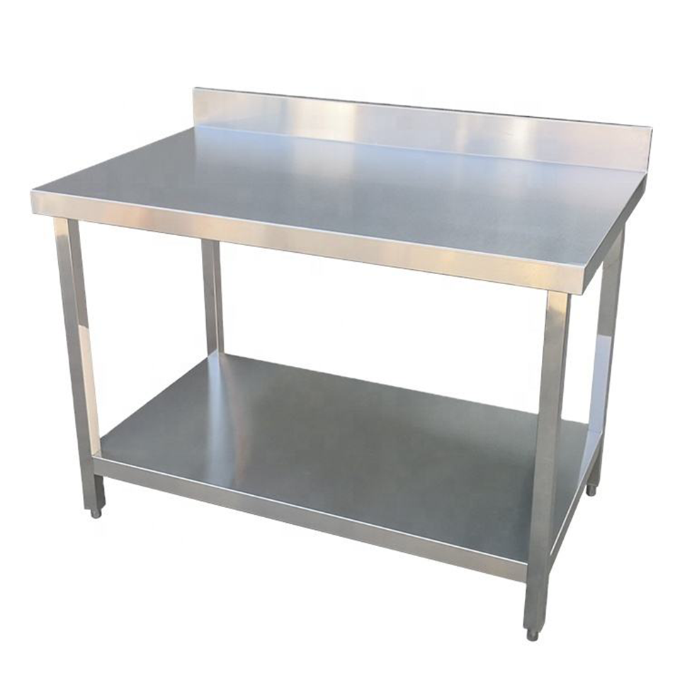 Stainless Steel Two-Layer Work Table with Backsplash for Professional Kitchens