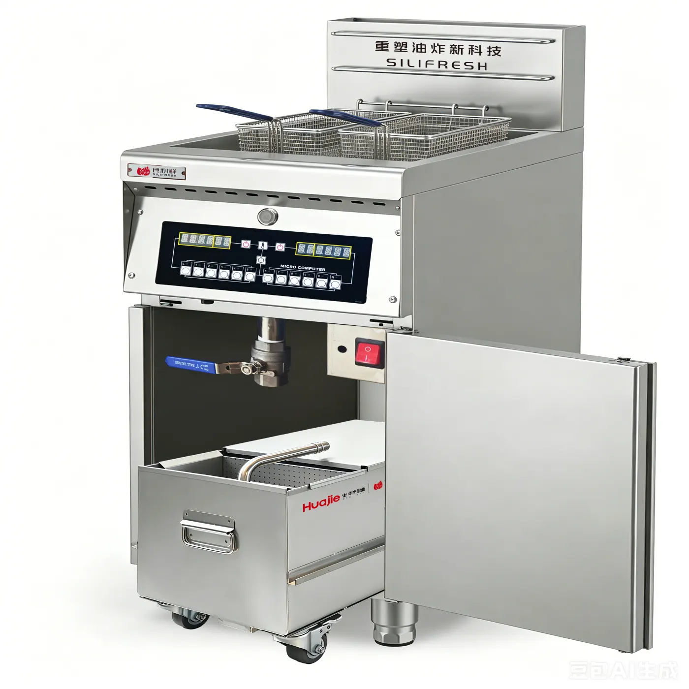 Microseismic Wave Single-Tank Flat-Heater Fryer with Oil Filter 380V